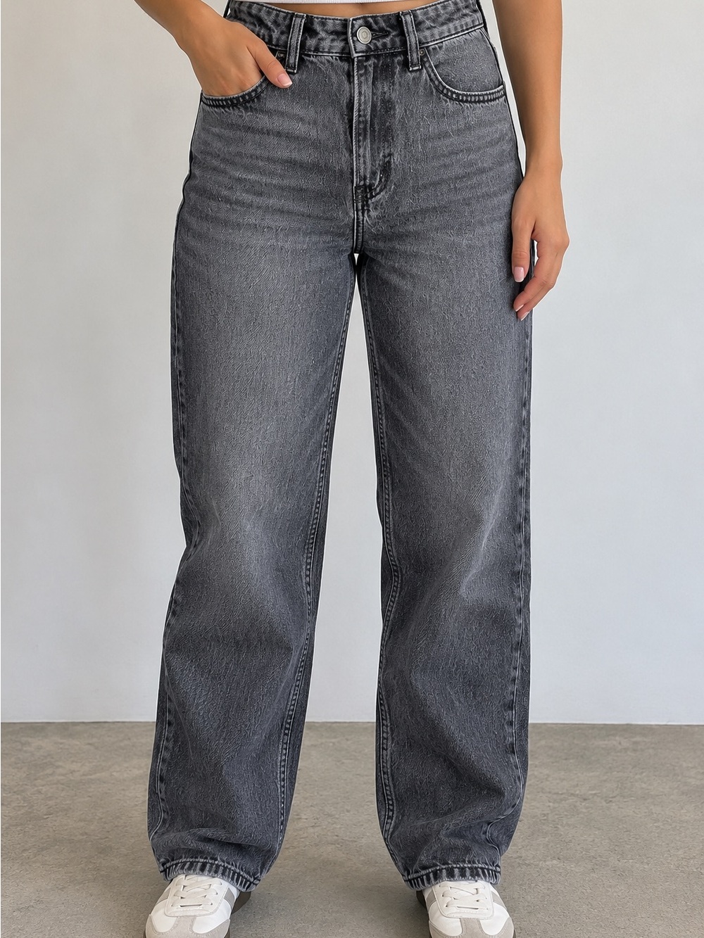 Hollister High Rise Baggy Jeans W25 Gray Acid Wash Wide Leg Denim